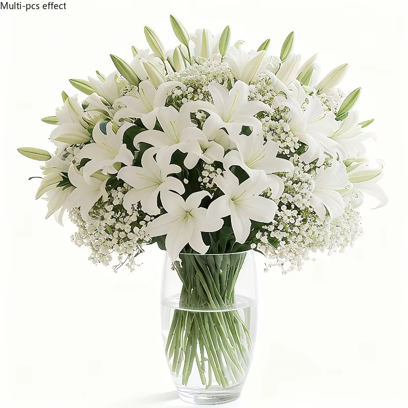 Bouquet de 25 lys artificiels avec gypsophile