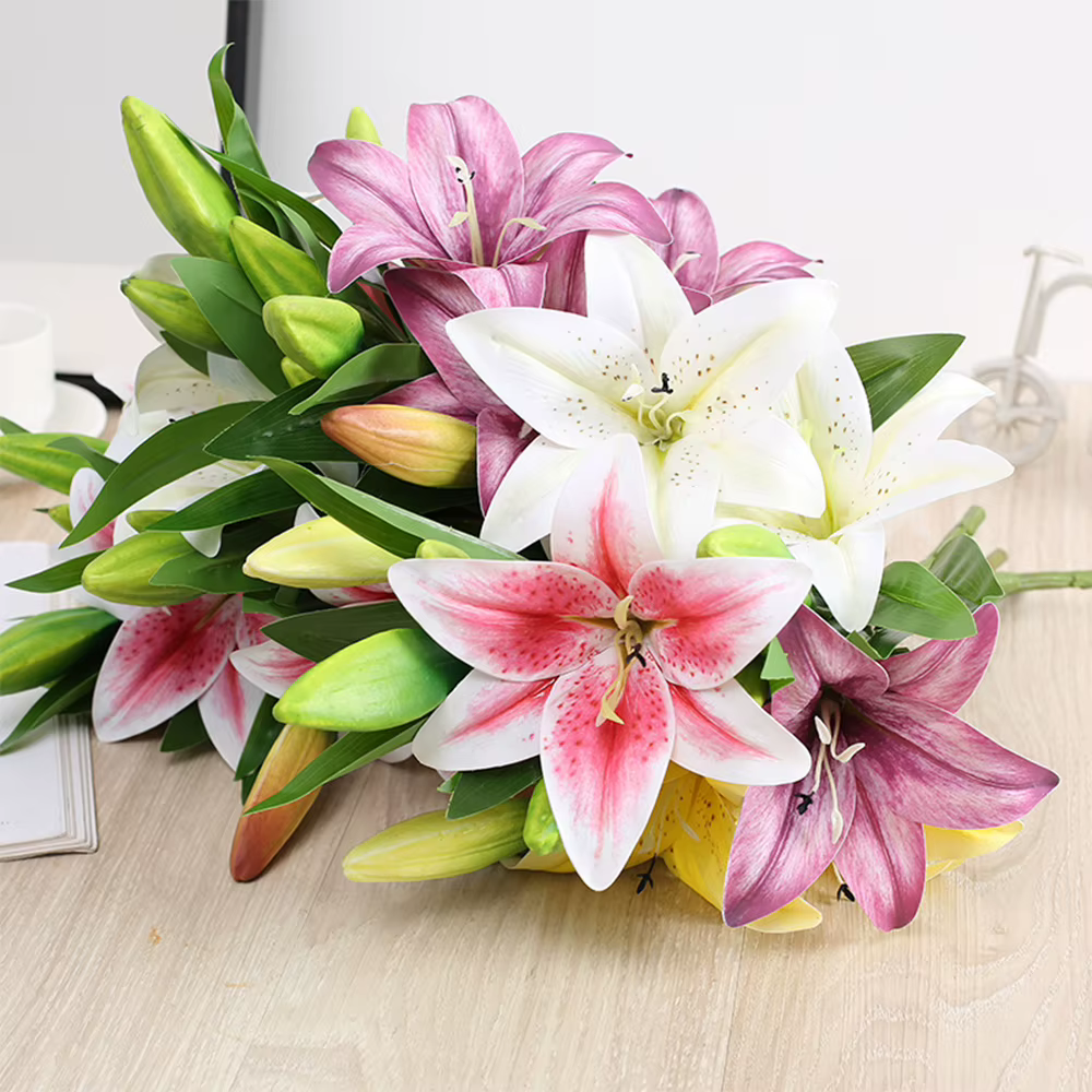 Fleurs artificielles, branche de lys au toucher réel