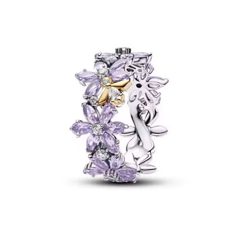 Nouvelle bague pour femme en argent S925 sertie de diamants, fleur violette colorée scintillante, exquise, idéale pour un usage quotidien et les banquets
