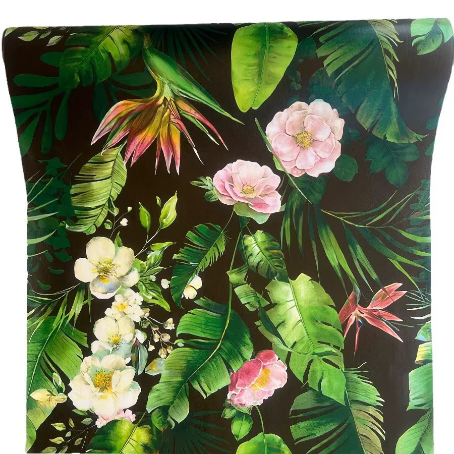 Papier peint auto-adhésif avec plantes vertes et fleurs