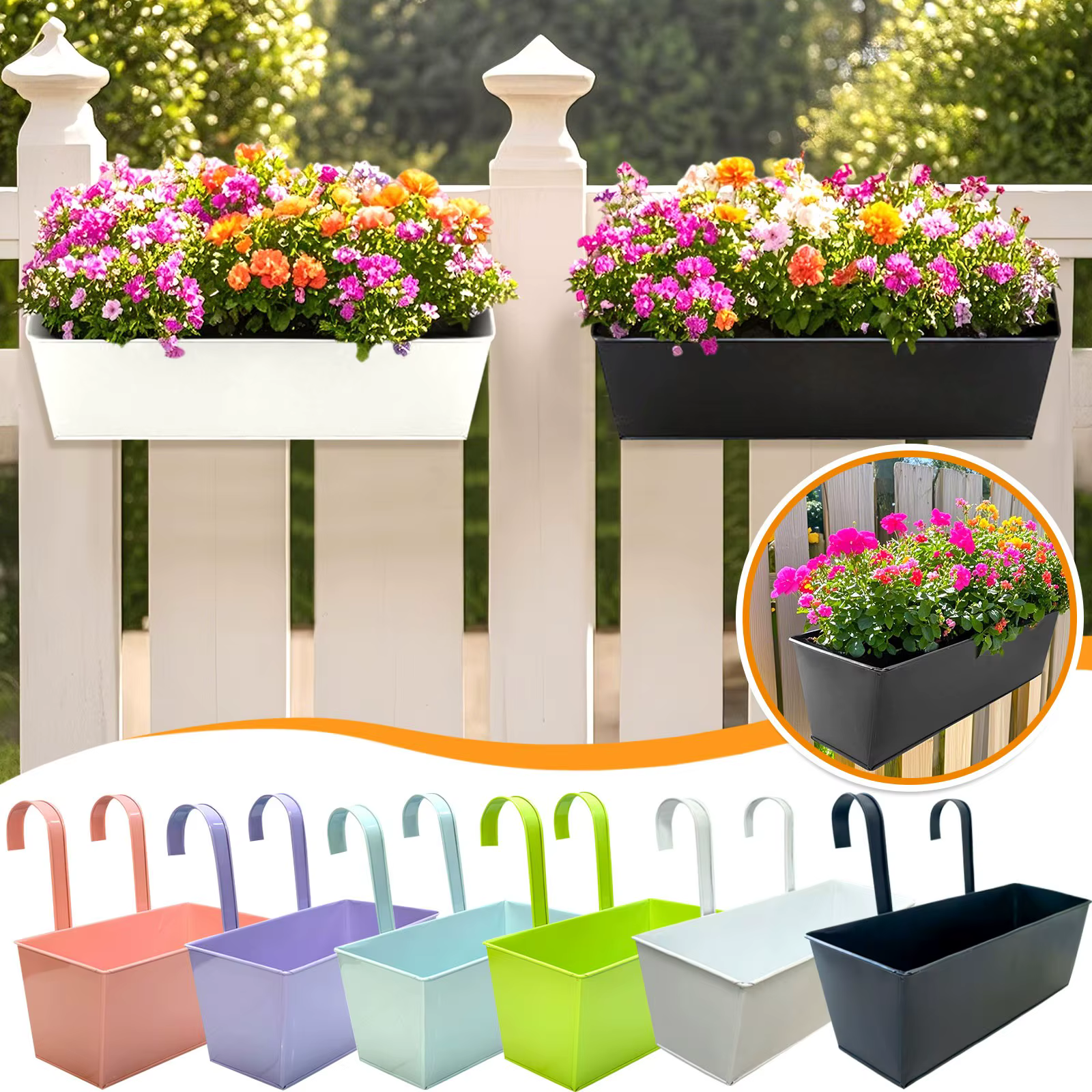 Pots de fleurs suspendus en fer et métal noir
