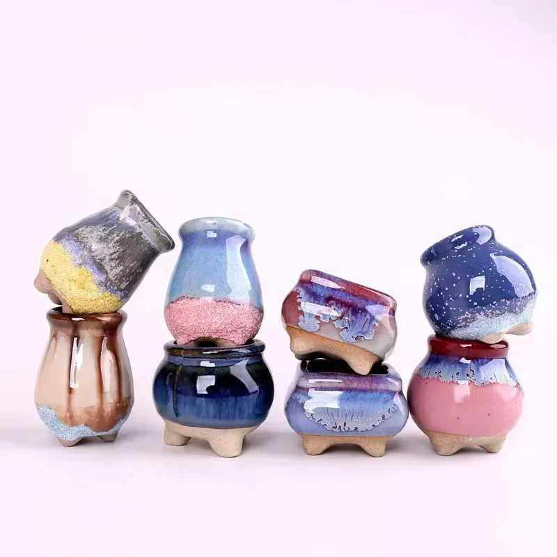 Pots de fleurs en céramique craquelées de glace pour la maison succulente décoration de bureau de jardin Mini