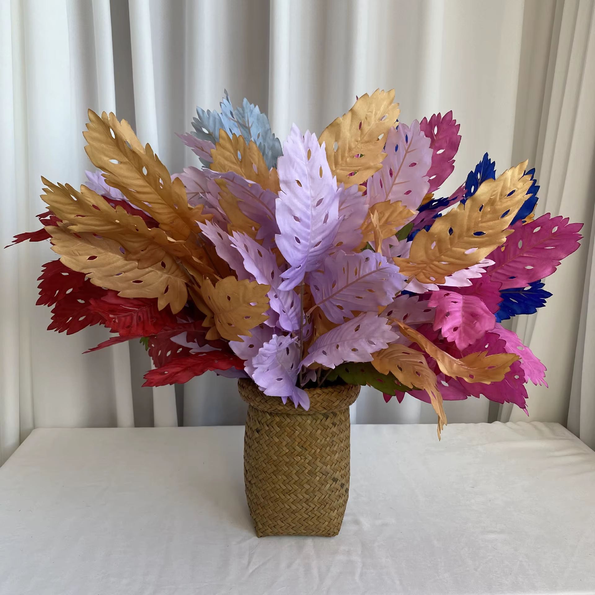 Plantes artificielles feuilles de soie bleu décoration de mariage Arrangement floral Bouquet INS populaire coloré fausse plante feuille décor à la maison