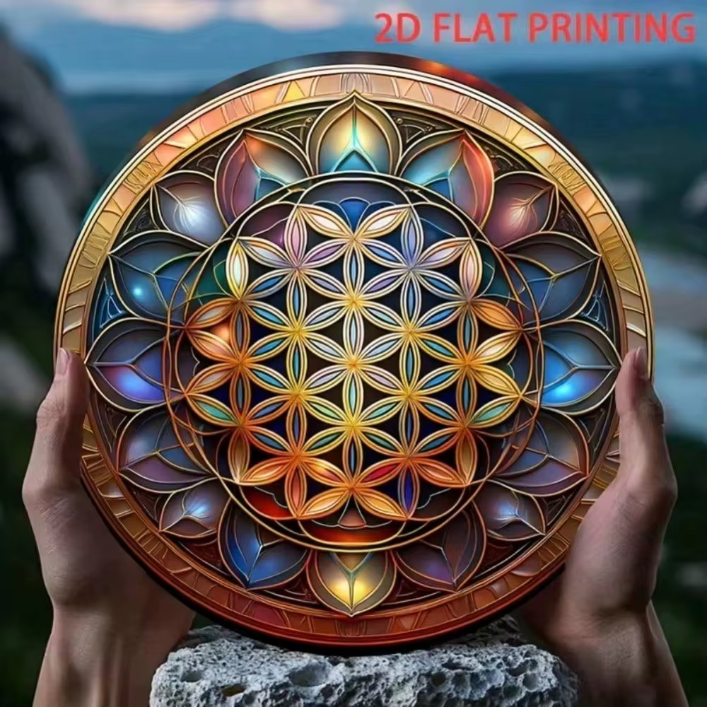 Art mural à géométrie sacrée, fleur de vie, Mandala en fer de 8 pouces, décor suspendu pour porte intérieure, multicolore vibrante