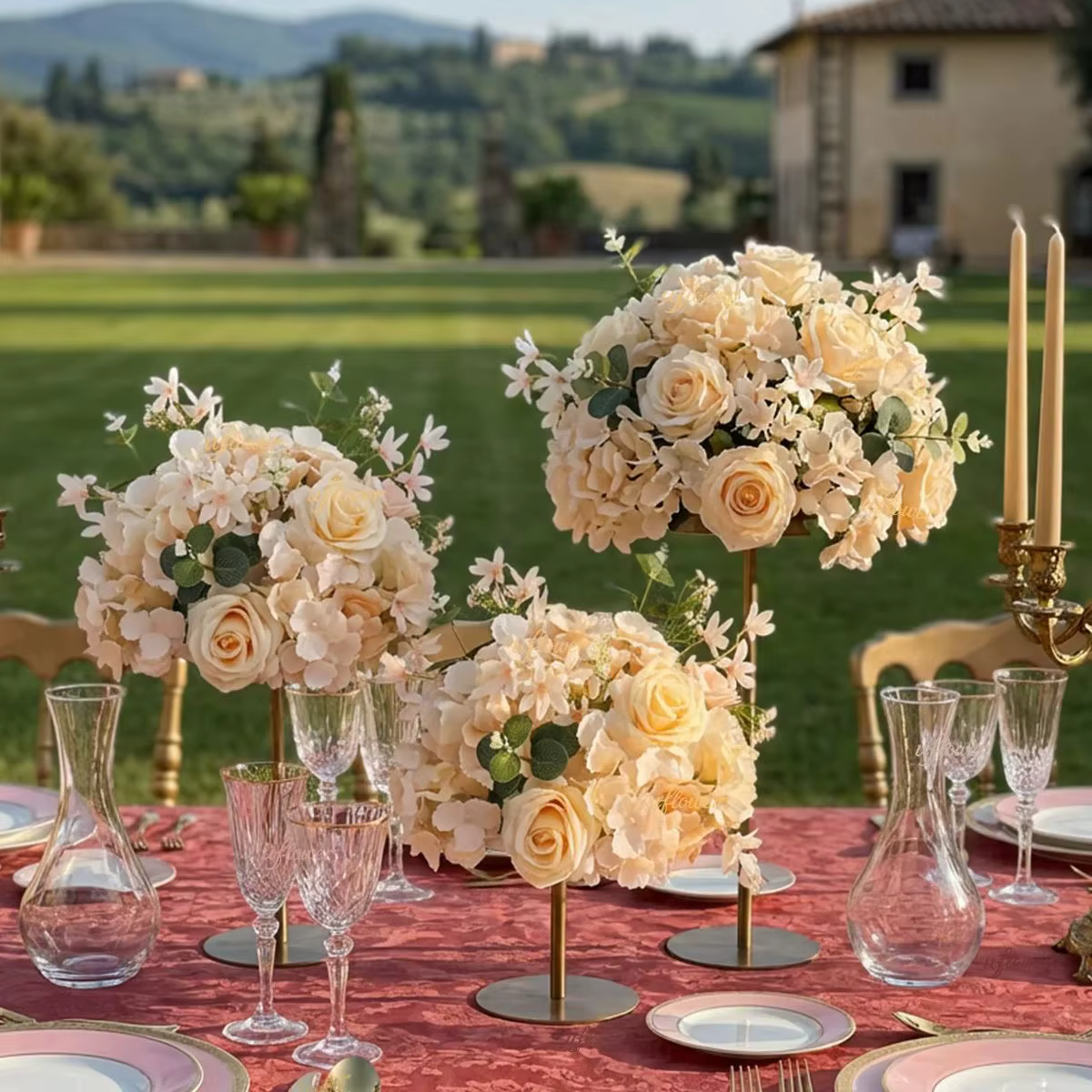 Nouvelle Boule de fleurs artificielles en forme de cœur d'orchidée champagne de 45 cm pour décoration de mariage
