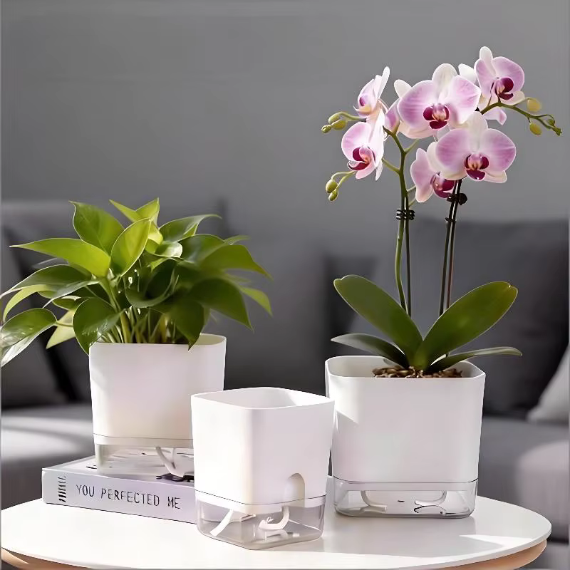 ▪ Pot de fleurs auto-arrosant blanc carré à double couche pour plantes d'intérieur et d'extérieur, balcon, jardin, décoration