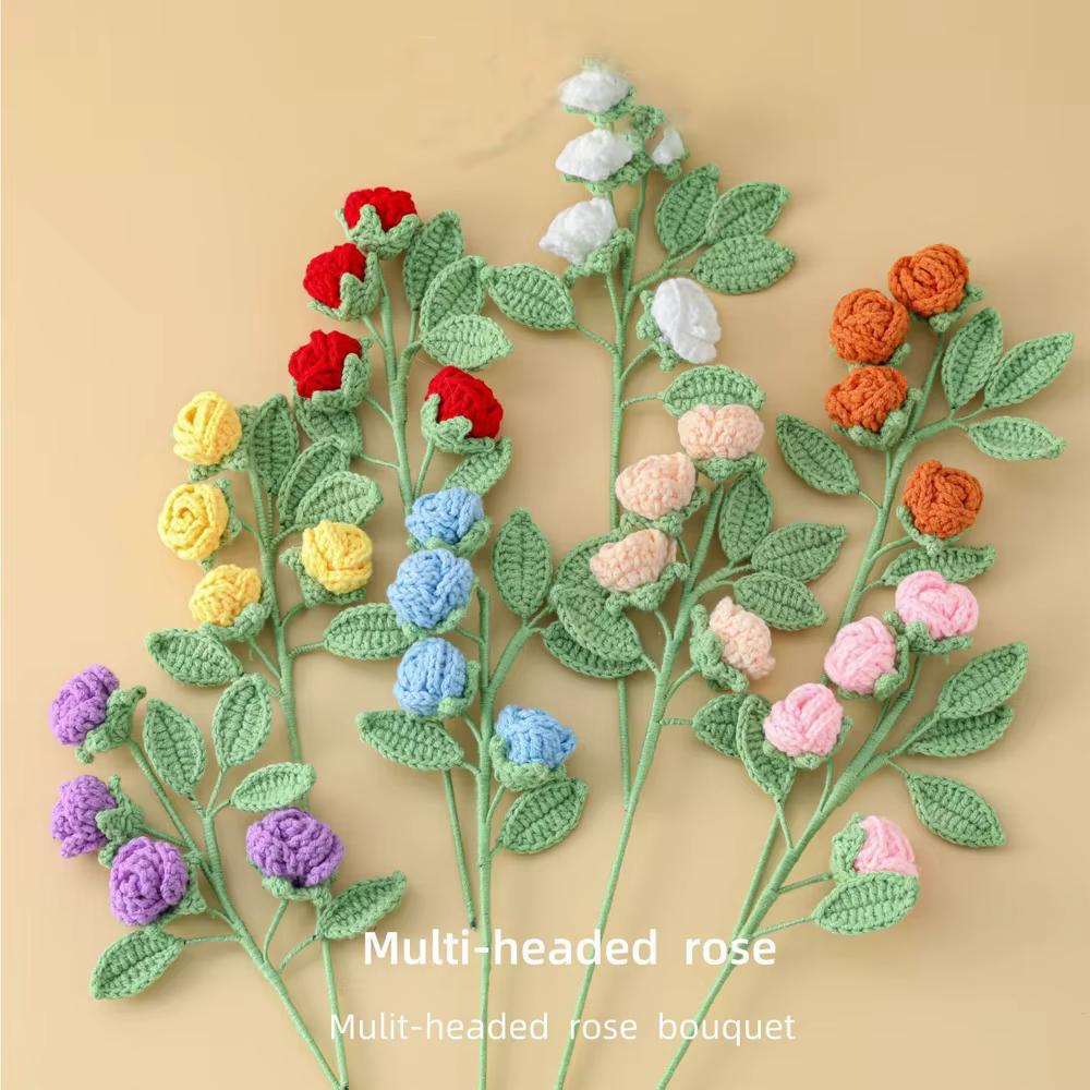 Bouquet de roses tricotées au Crochet