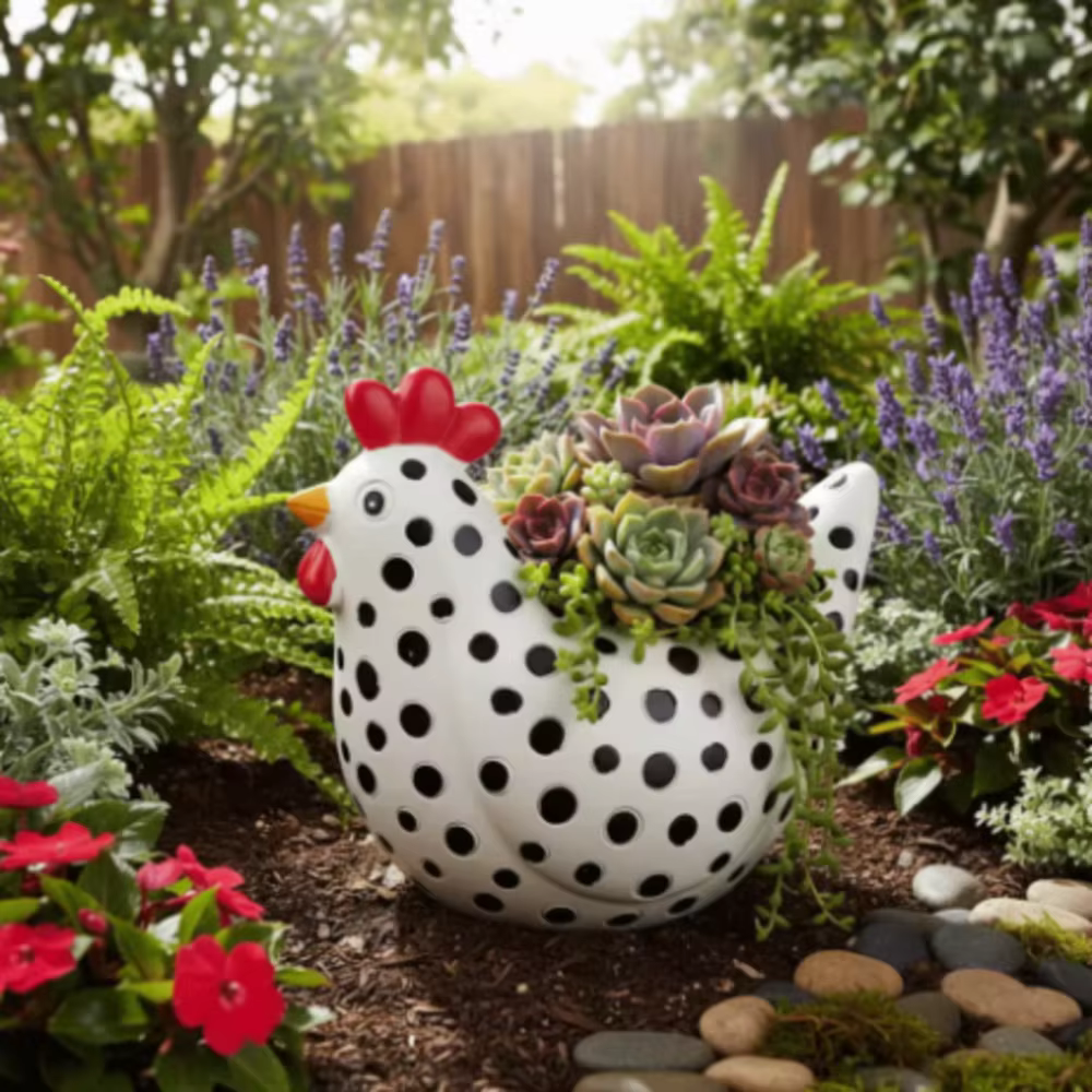 Pot de fleurs en résine en forme de poulet de dessin animé