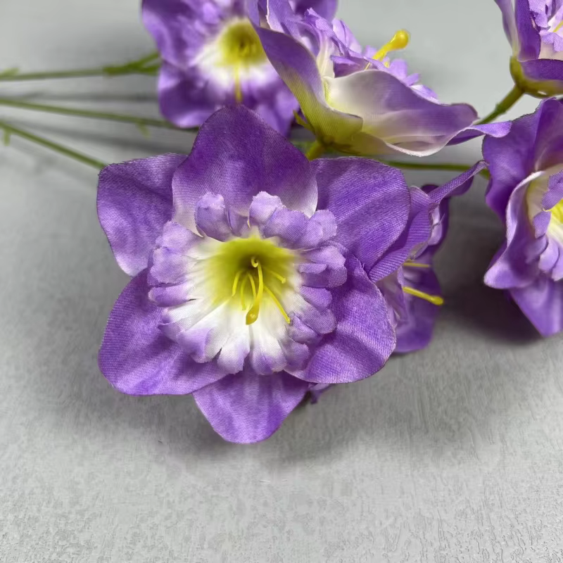 5pcs Fleur de jonquille artificielle avec branche longue en soie 9 têtes Plante de narcisse
