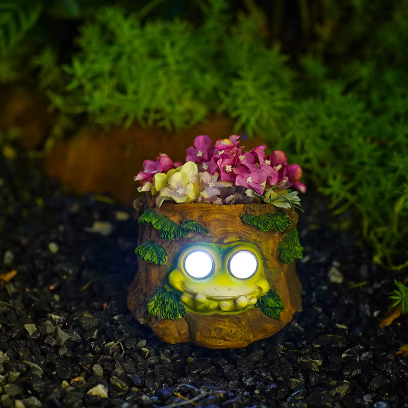 Pot de fleur de grenouille solaire avec lumière Led