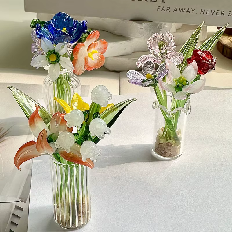 Ornement en verre de tulipe, Bouquet de fleurs simulées, série de guérison, la vie de la petite amie est mille fois, printemps et lumineux