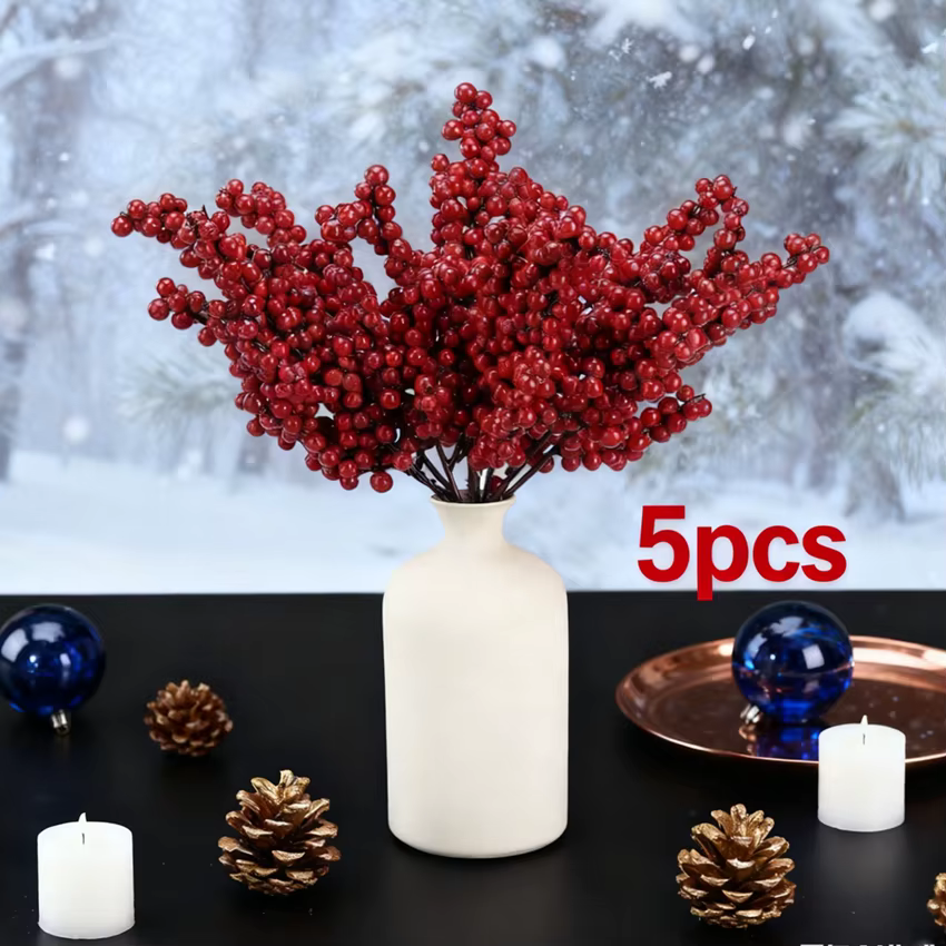 Plantes artificielles houx petit fruits rouges nouvel an arbre de noël décor de chambre à coucher couronne de mariage fleur bricolage cadeaux de prise de vue Photo