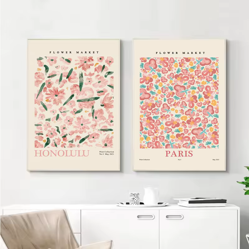 Affiche Murale Abstraite de Fleurs du Marché Floral de Paris et de New York