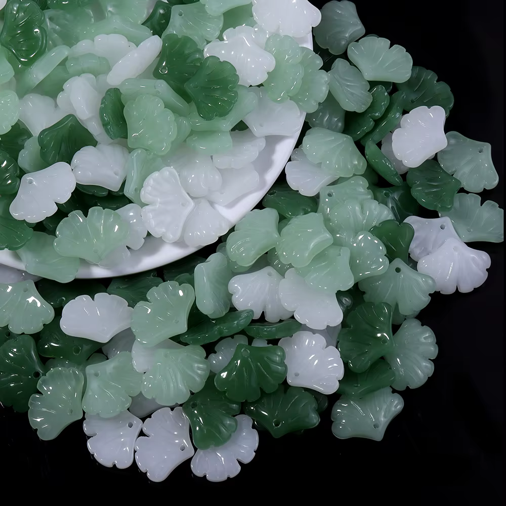 30 pcs/lot feuilles de verre pendentif perles couleur verte petites