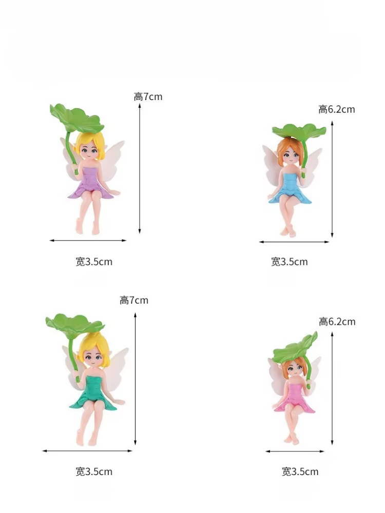Ensemble de 4 figurines de fées en forme de feuille de lotus