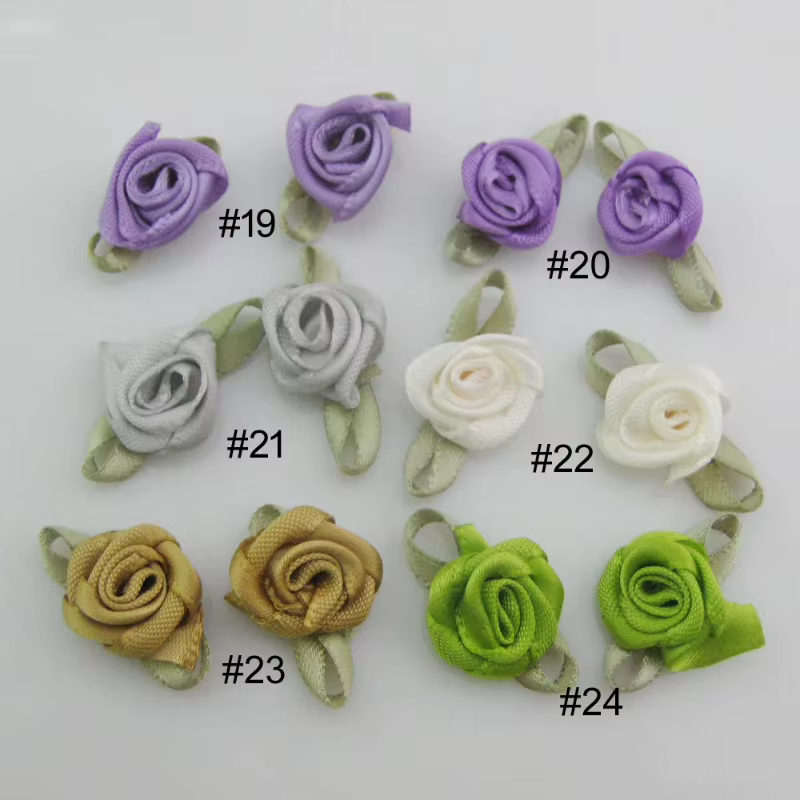 30 couleurs au choix, 50 pièces de rubans à la mode, rosettes en forme de rose avec feuilles, accessoires de fleurs en tissu, fournitures de couture pour travaux manuels, DIY