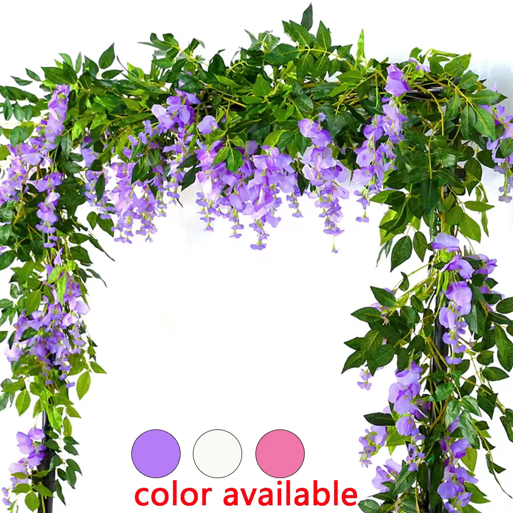 2 pièces 7ft guirlande de fleurs de soie artificielles glycine fleur vigne couronne