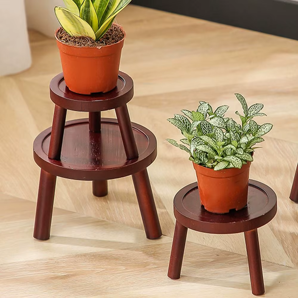 Plateau de pot de fleurs rond en bois