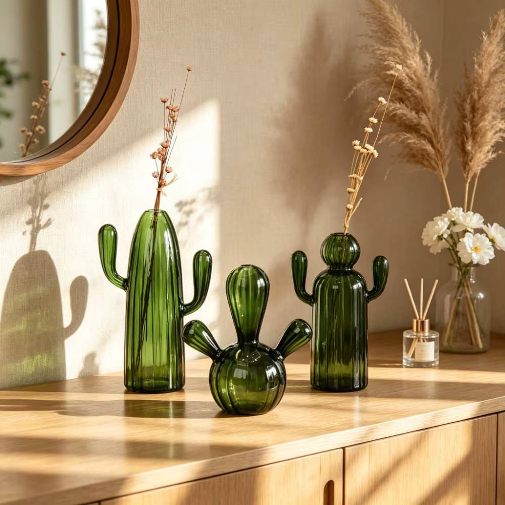 Vase en verre en forme de Cactus
