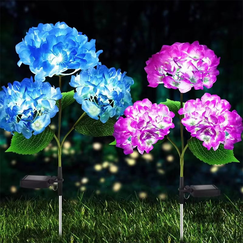 Lampes solaires en forme d'hortensia à 3 têtes