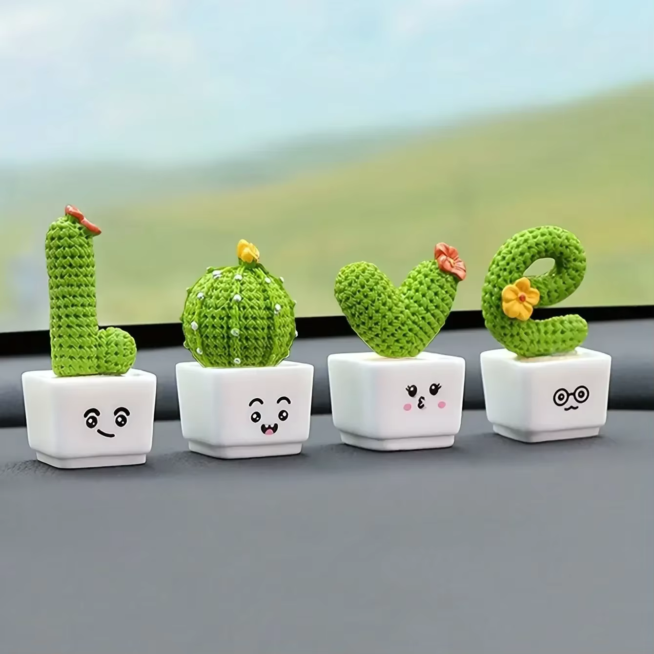 4 mini-cactus succulents en résine