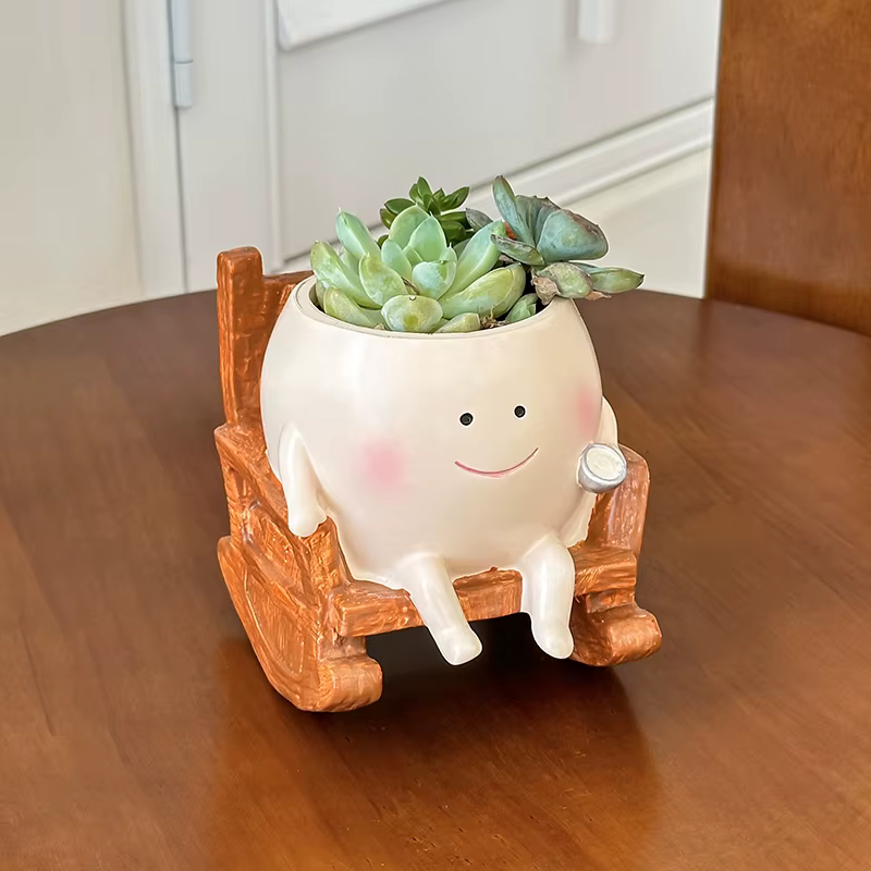Chaise mignonne/balançoire visage souriant petit diable Pot de fleur balançoire créative plante succulente Pot