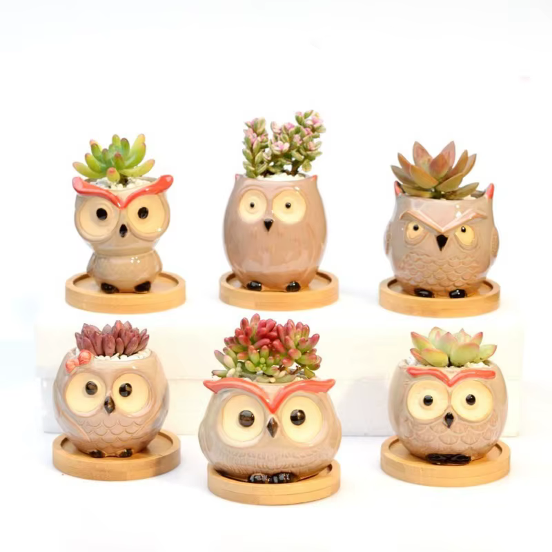 Pot de fleurs en céramique en forme de hibou
