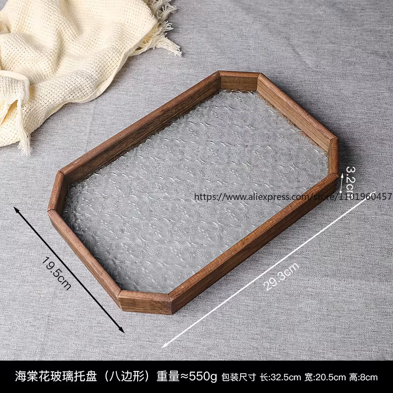 Haitang – plateau en verre à fleurs Vintage, décoration légère de luxe créative pour la maison, salon, Table à thé, rangement, tasse de thé, assiette de fruits