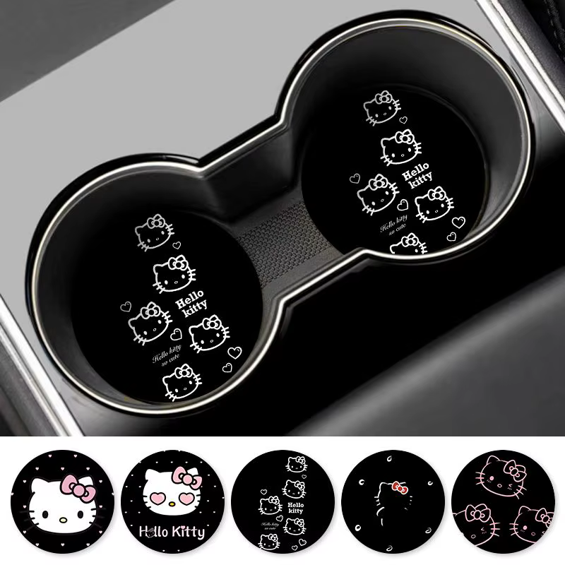 Sous-verre imprimé Hello Kitty pour porte-gobelet de voiture, dessin animé mignon, tapis absorbant pour boissons, accessoires intérieurs de voiture, usage quotidien, cadeau pour femme