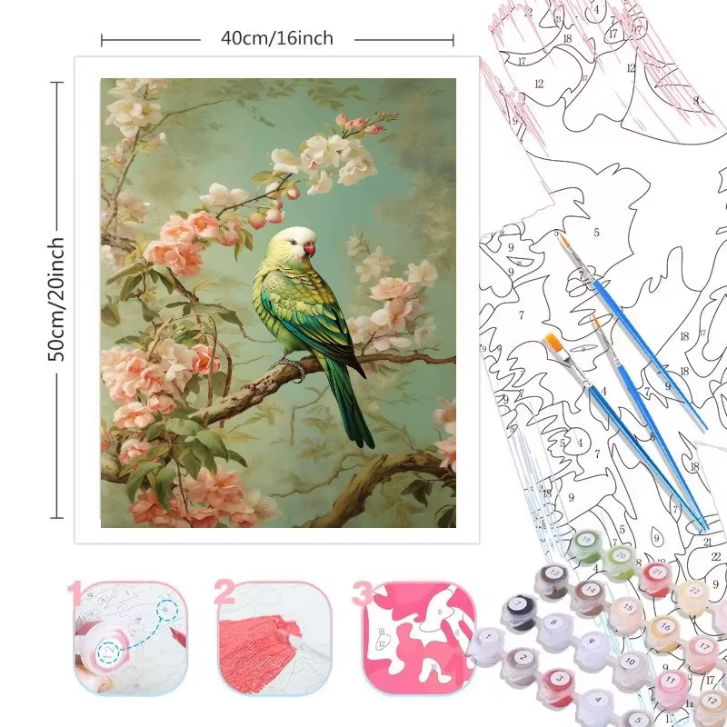 Kit de peinture numérique à l'huile par numéros, motif oiseaux et fleurs, sur toile, pour dessin manuel, décoration murale, cadeau pour ami