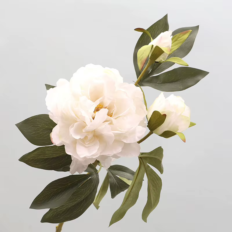Branche de fleur de pivoine en soie blanche