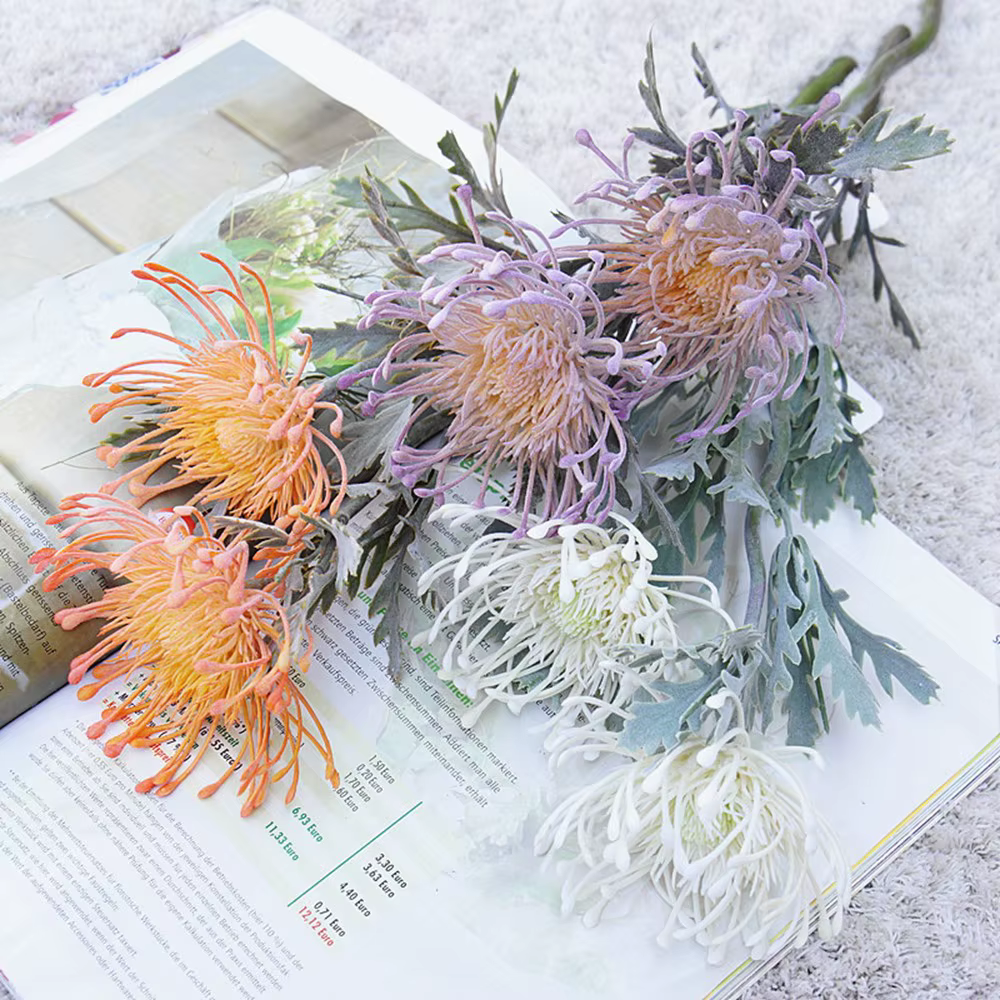 Fleurs artificielles branche courte griffe de crabe 2 fourchettes Pincushion Festival guirlande Vase pour la maison décoration de salle de mariage fausse plantation