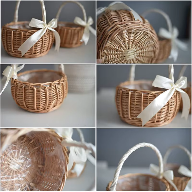 Panier de fleurs de mariage tissé à la main avec poignée