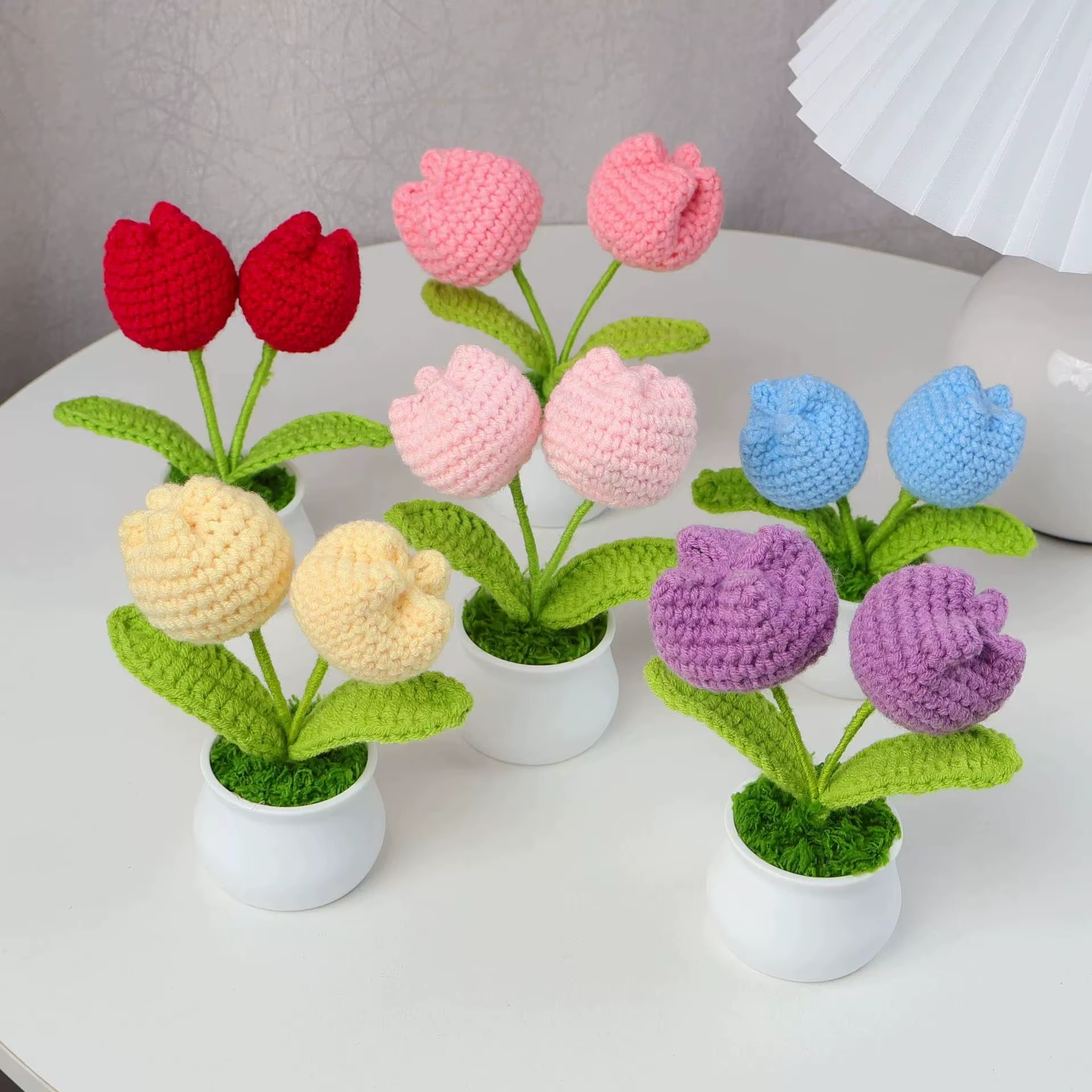Tulipes Crochet fleur en pot créatif tissé Rose fleurs fini tricoté plante tulipanes Tejidos