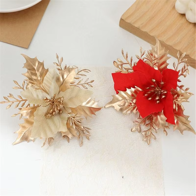 Poinsettia Flower Arbre Noël Décoration Fleur artificielle pour fête vacances 37JD