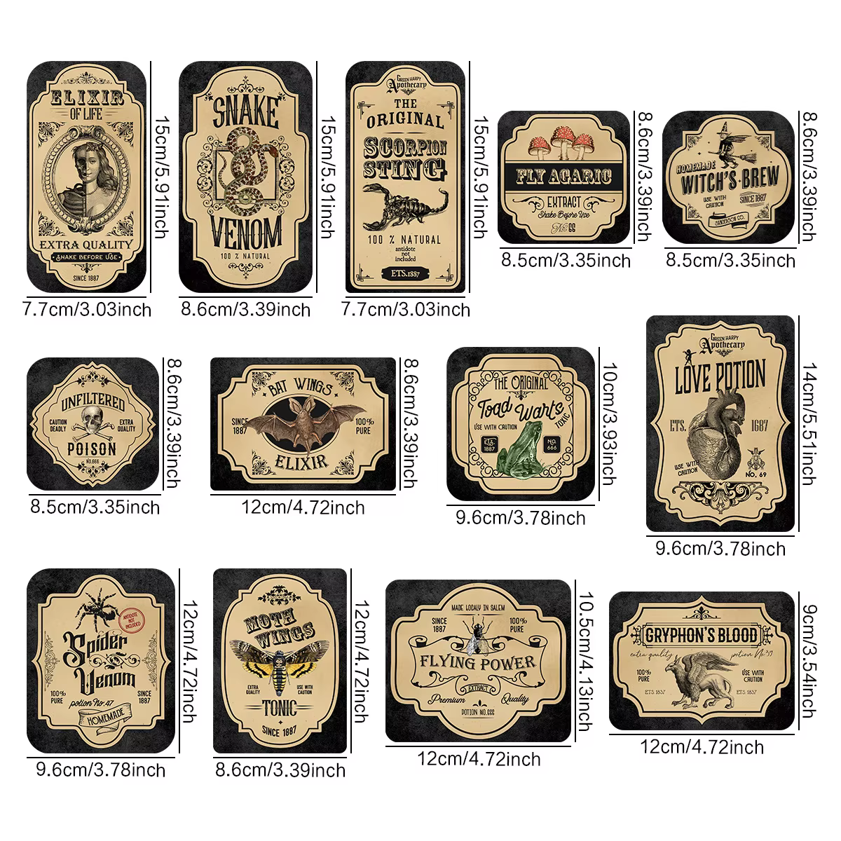 Étiquettes de Potion d'apothicaire d'halloween, 12/13 pièces, pour pot de bouteille, autocollants de bouteille de vin d'apothicaire Vintage, décorations de fête d'halloween