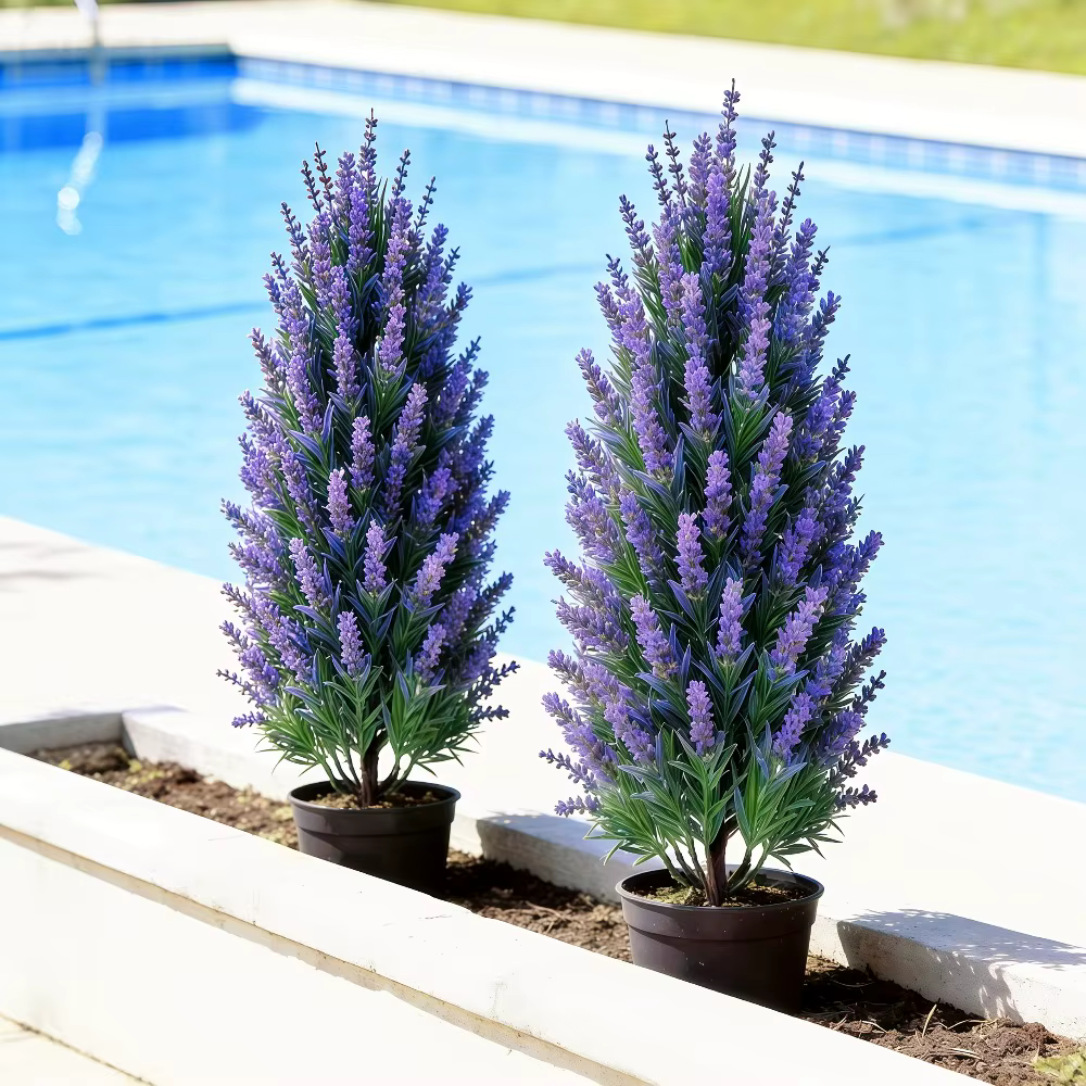 2 pièces d'arbres de lavande violets avec piquet de fixation au sol pour décors de mariage en extérieur