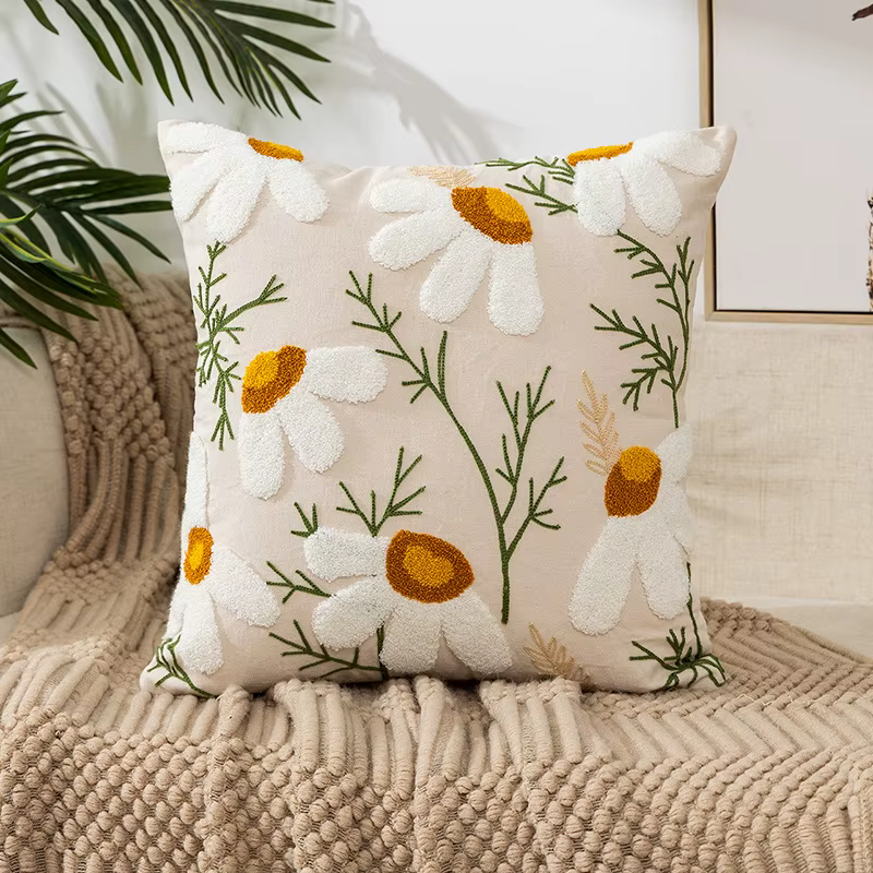 Décor à la maison housse de coussin florale fleur brodée lin Simple canapé tête de lit taie d'oreiller bureau