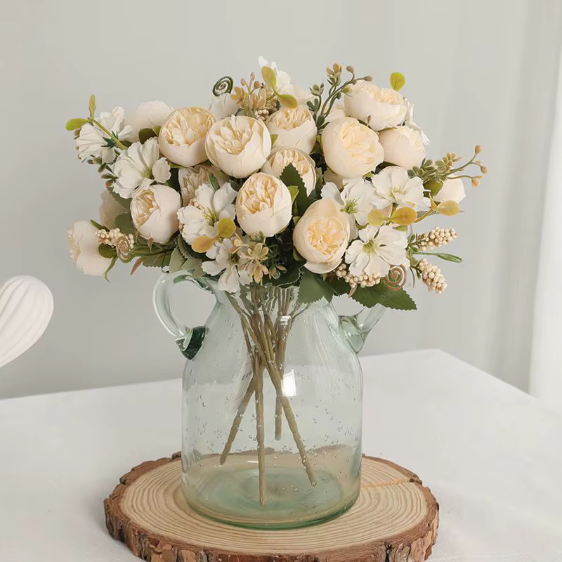 Fleurs artificielles en soie bourgeon de thé Rose couronne de pivoine saint valentin mariage Bouquet de mariée maison