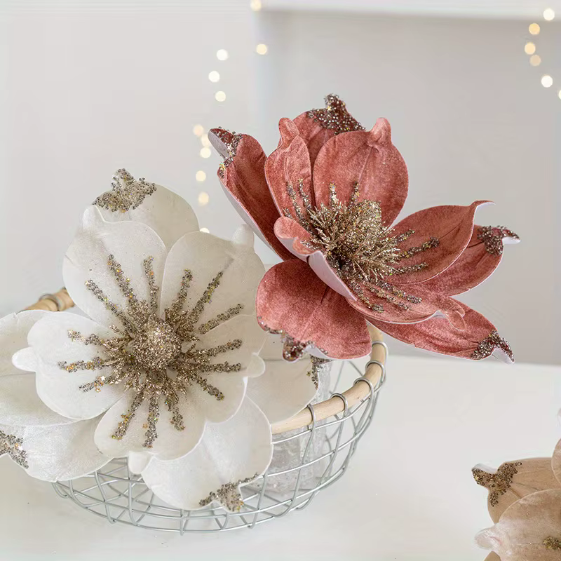 Arbre de noël Poinsettia fleur crème velours blanc Magnolia ornements floraux artificiels pour décoration