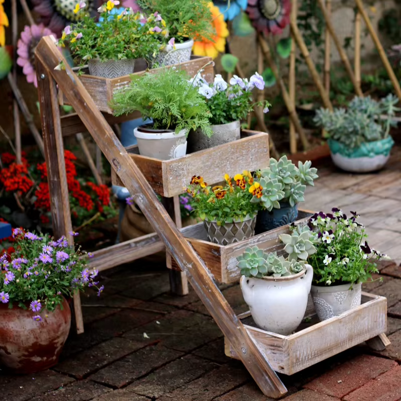 Support pour plantes à plusieurs niveaux en bois