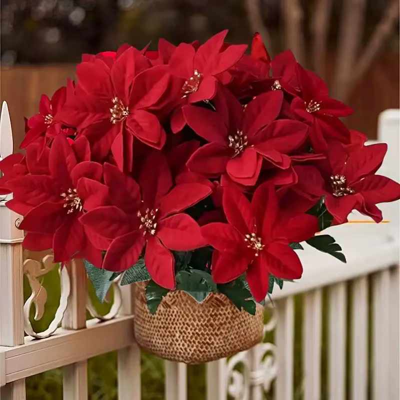 Bouquets de fleurs de Poinsettia artificielles rouges de noël