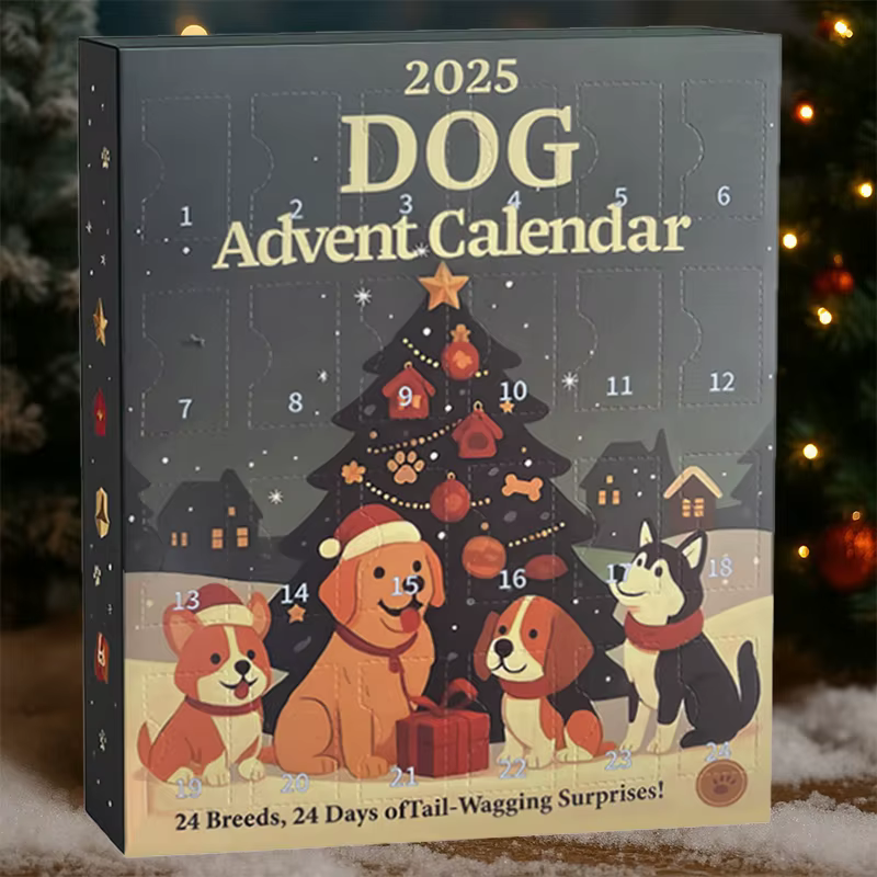 Calendrier de l'Avent pour chien, 2025 à 24 pièces, ornements de races festives 2D, calendrier de l'avent pour animaux de compagnie avec ornements réutilisables, idée pour l'amour des chiens