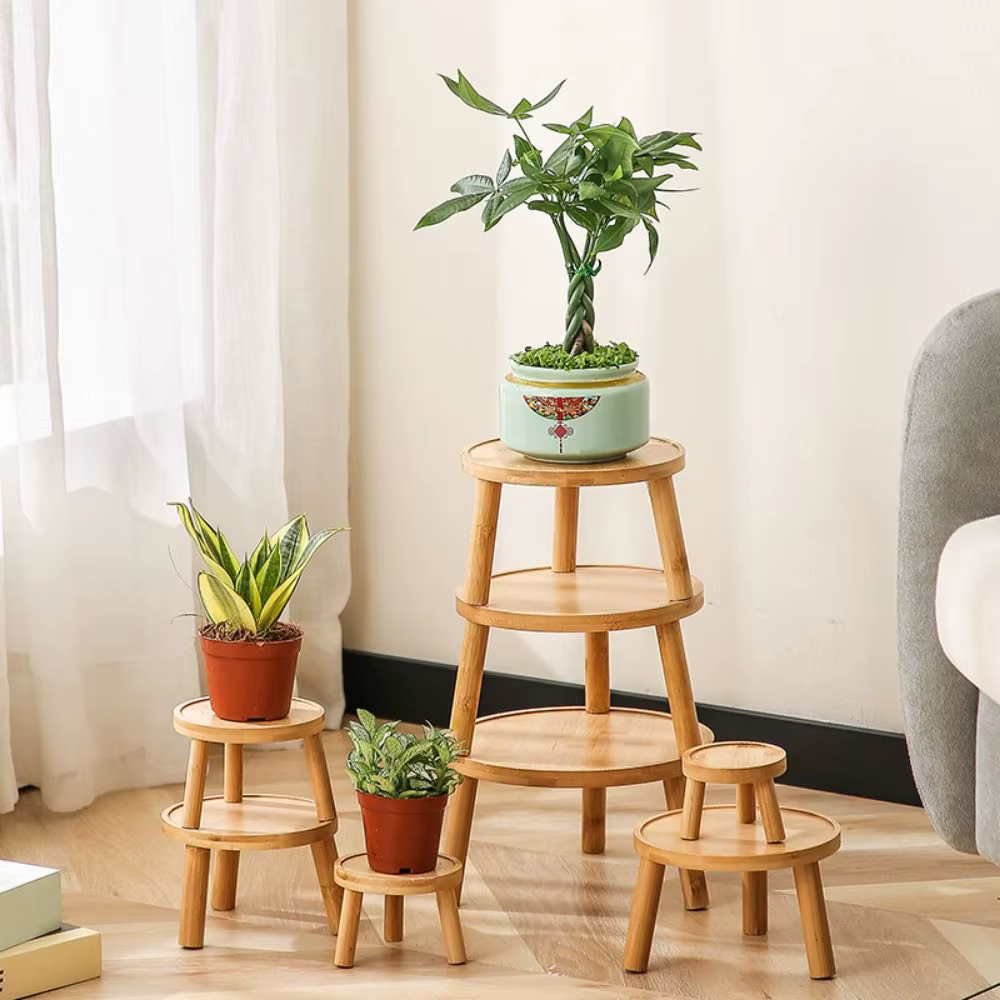 Plateau de pot de fleurs rond en bois