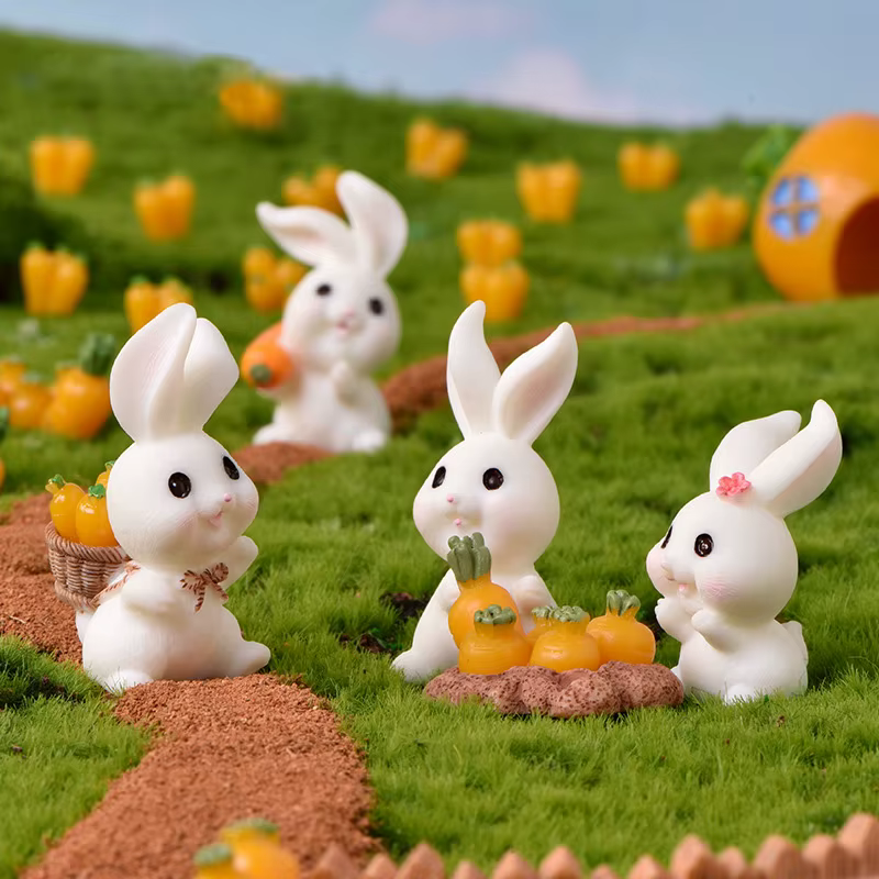 Petit lapin carotte Miniature Figurine chou Animal pâques décor à la maison jardin gâteau décoration accessoires moderne Figure résine