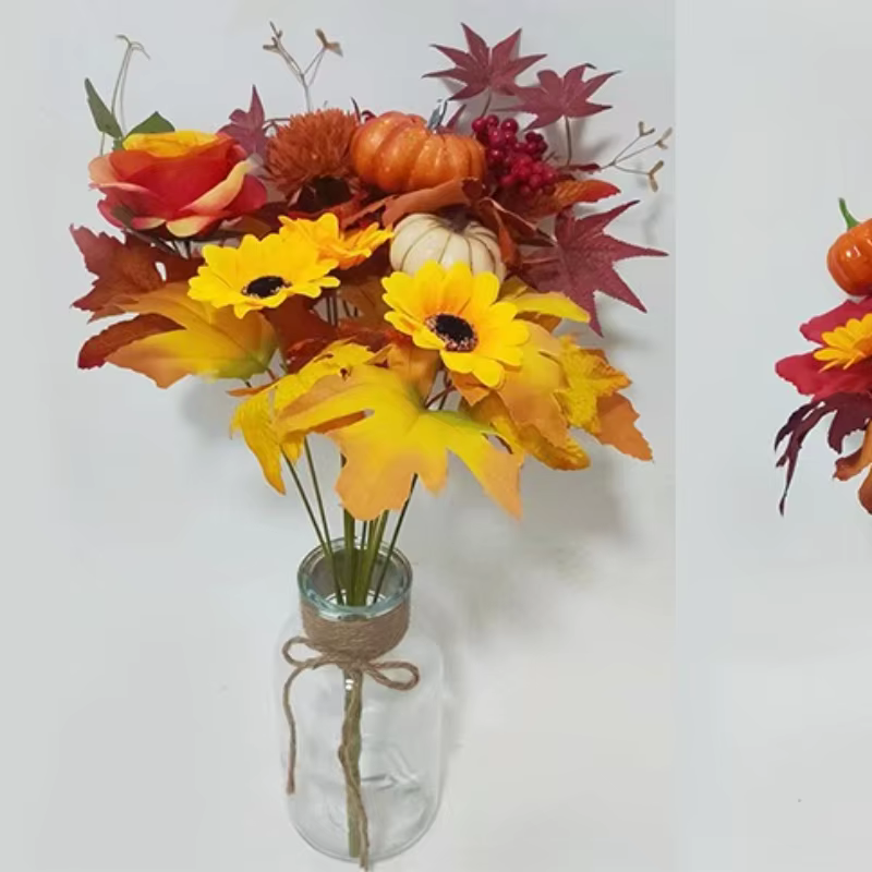 Décor de jardin Simulation feuilles d'érable tournesols Bouquet Orange noël Halloween décoration d'auditorium fleurs artificielles