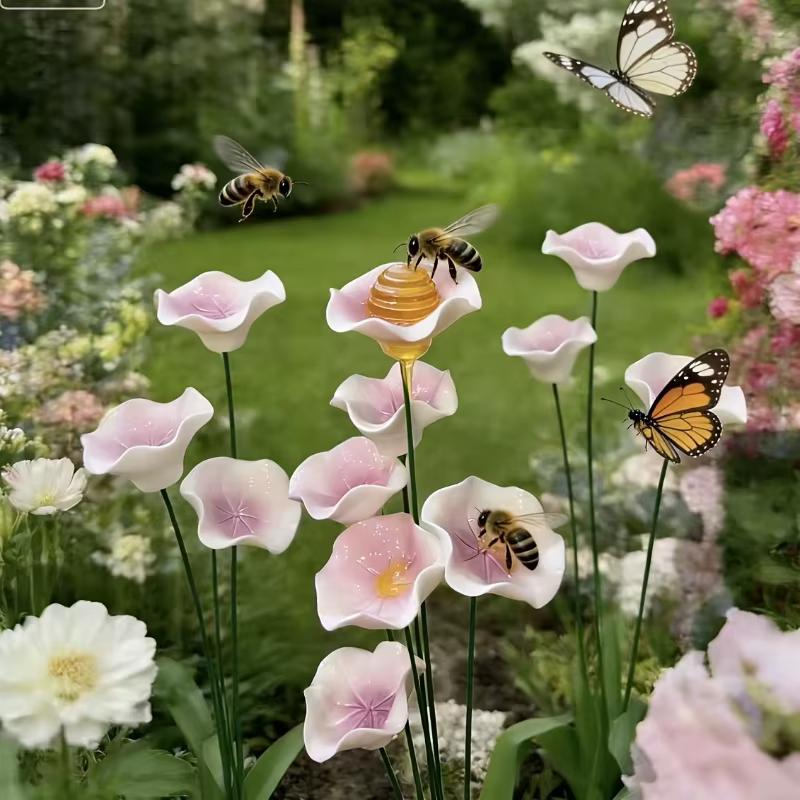 2 mangeoires à fleurs en céramique pour abeilles