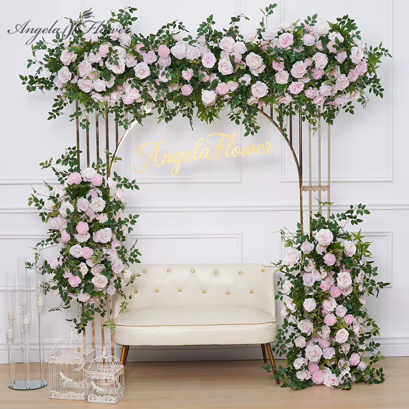 A7876 Rose vert plante vigne feuille d'érable fleur Arrangement décor pour mariage toile de fond arc cadre accrocher rangée florale scène accessoires