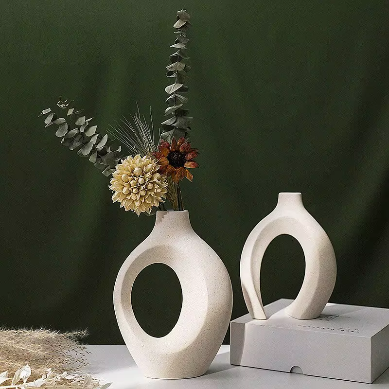 NOUVEAU Lot de 2 pots de fleurs circulaires creux en céramique style nordique