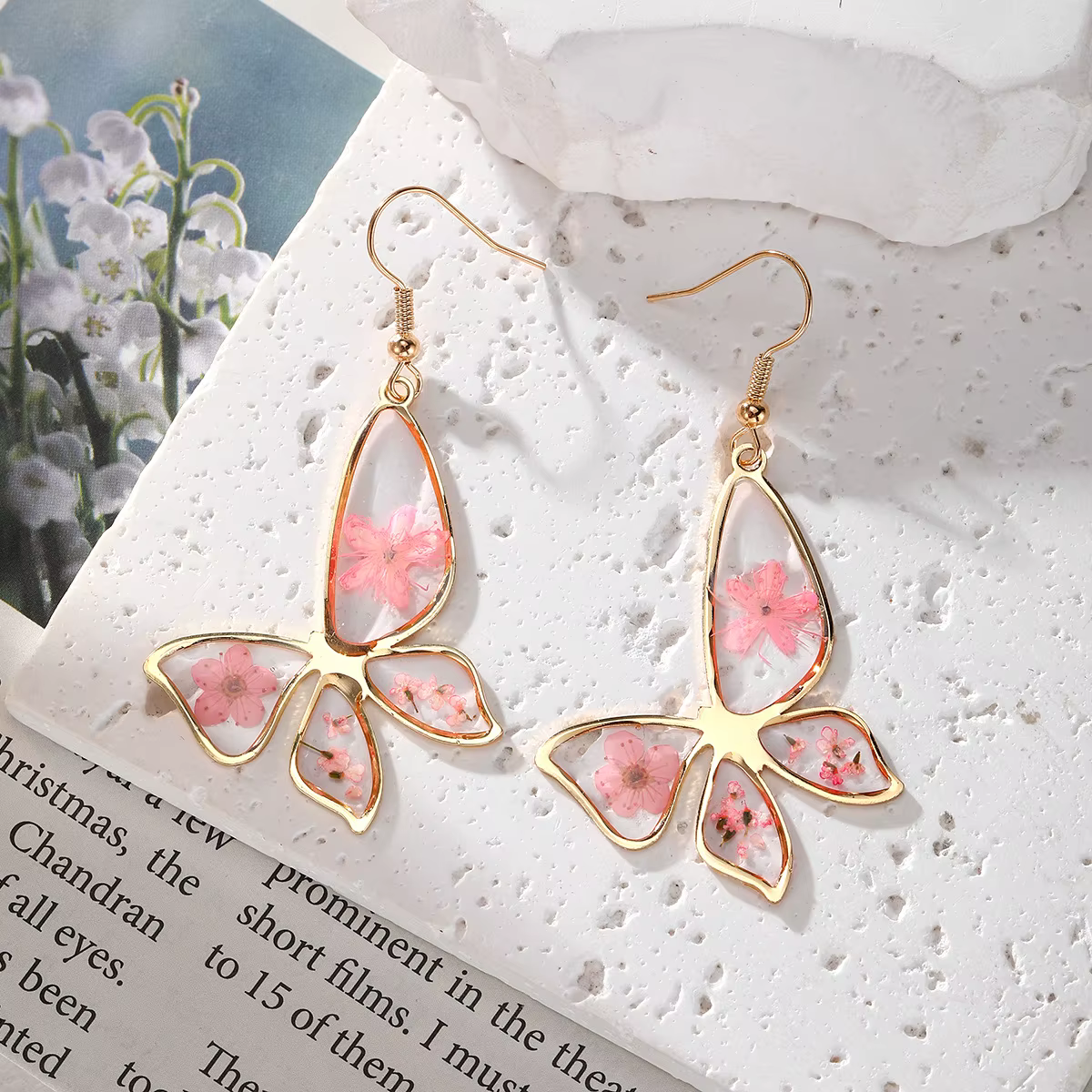 Boucles d'oreilles pendantes en fleurs séchées pour femmes, bijoux avec hypoallergénique et créativité, pendentif en fleurs naturelles, cadeaux, nouvelle collection